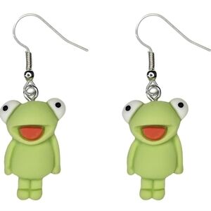 Funny Cute Green Frog Women’s and Girl’s Long Dangle Animal Earrings